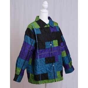 Patchwork Quilted Jacket Colorblock Button Front